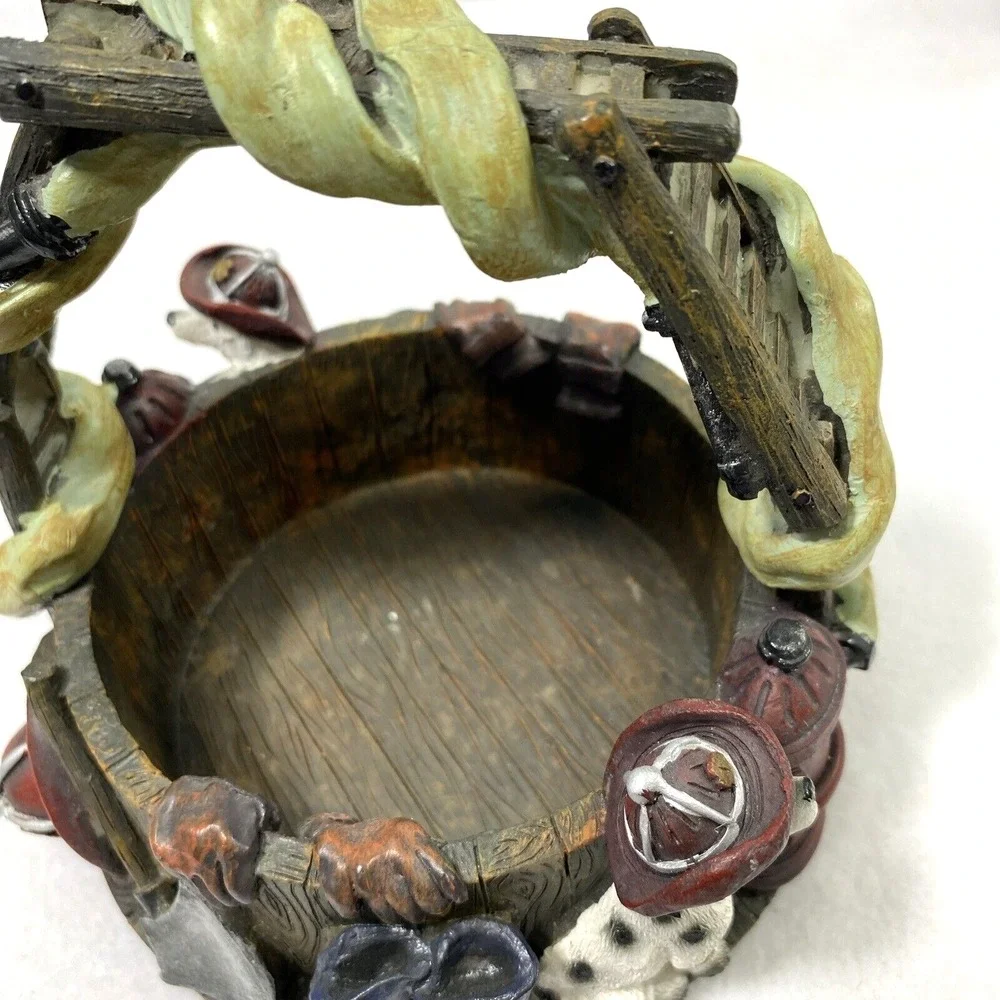 Decorative‎ Firehouse Dalmation Fireman Ladder Hose Basket w/ Handle Home Decor